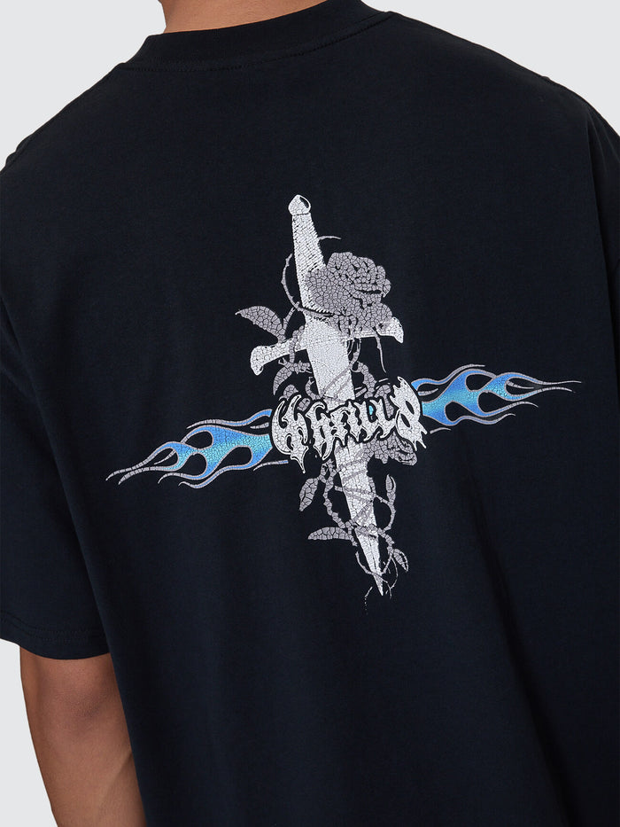 Night Petal Box Crop Oversize Tee - Washed Black XS