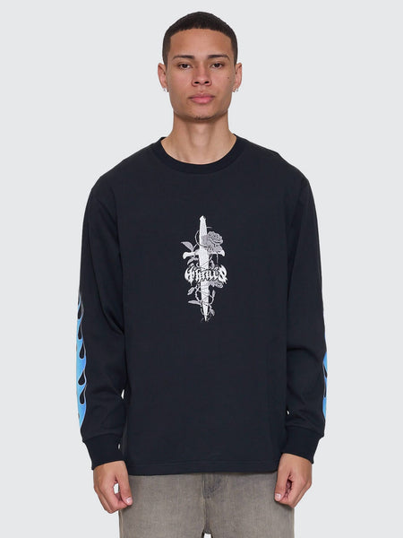 Night Petal Oversize Crop Long Sleeve Tee - Washed Black | Thrills Co.
