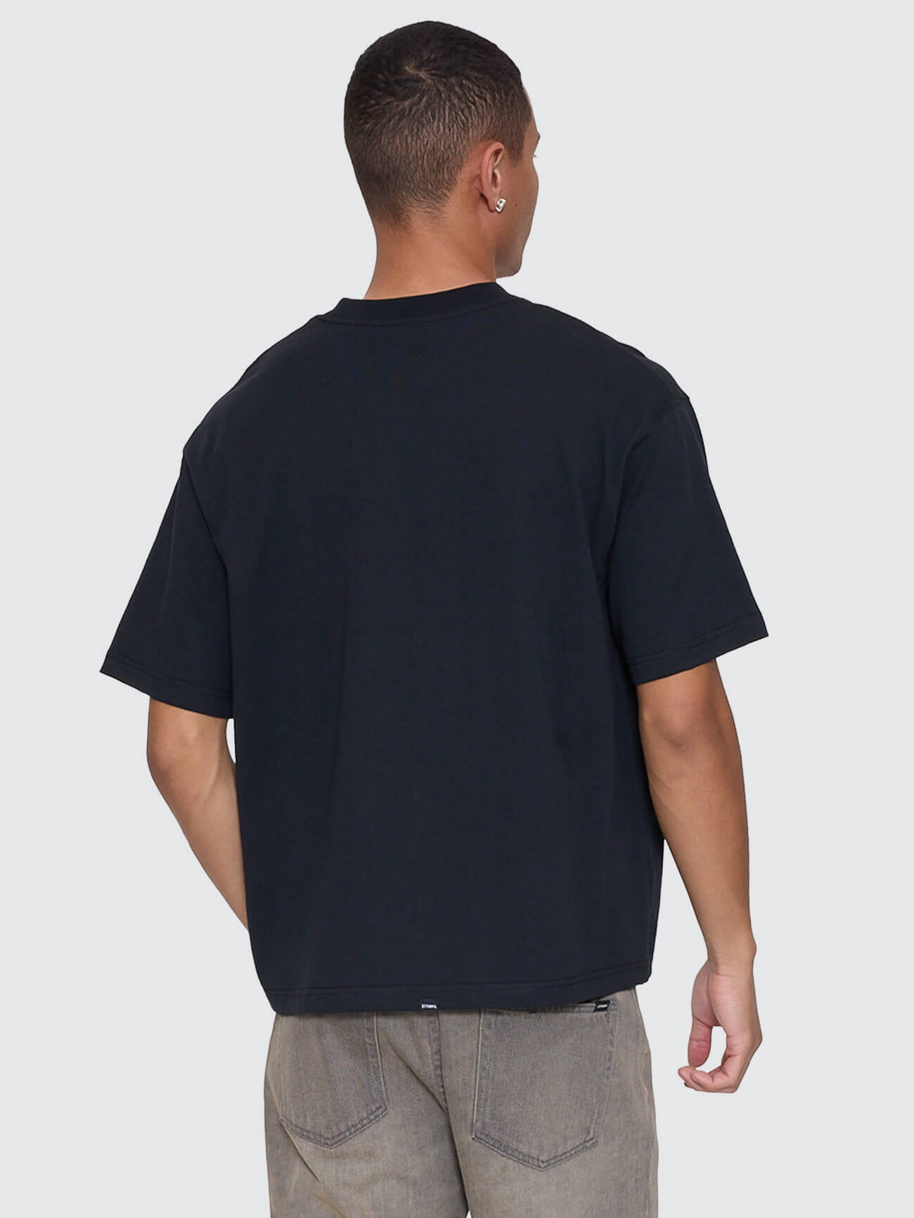 Stagger Box Fit Oversize Cropped Tee - Washed Black XS