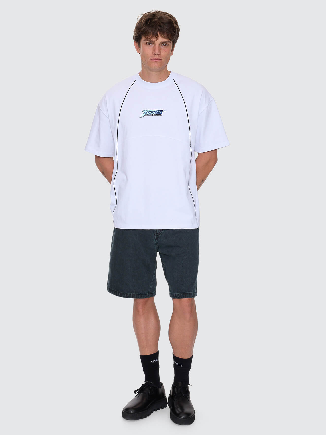 Heavy Voltage Box Fit Oversize Cropped Piping Tee - White XS