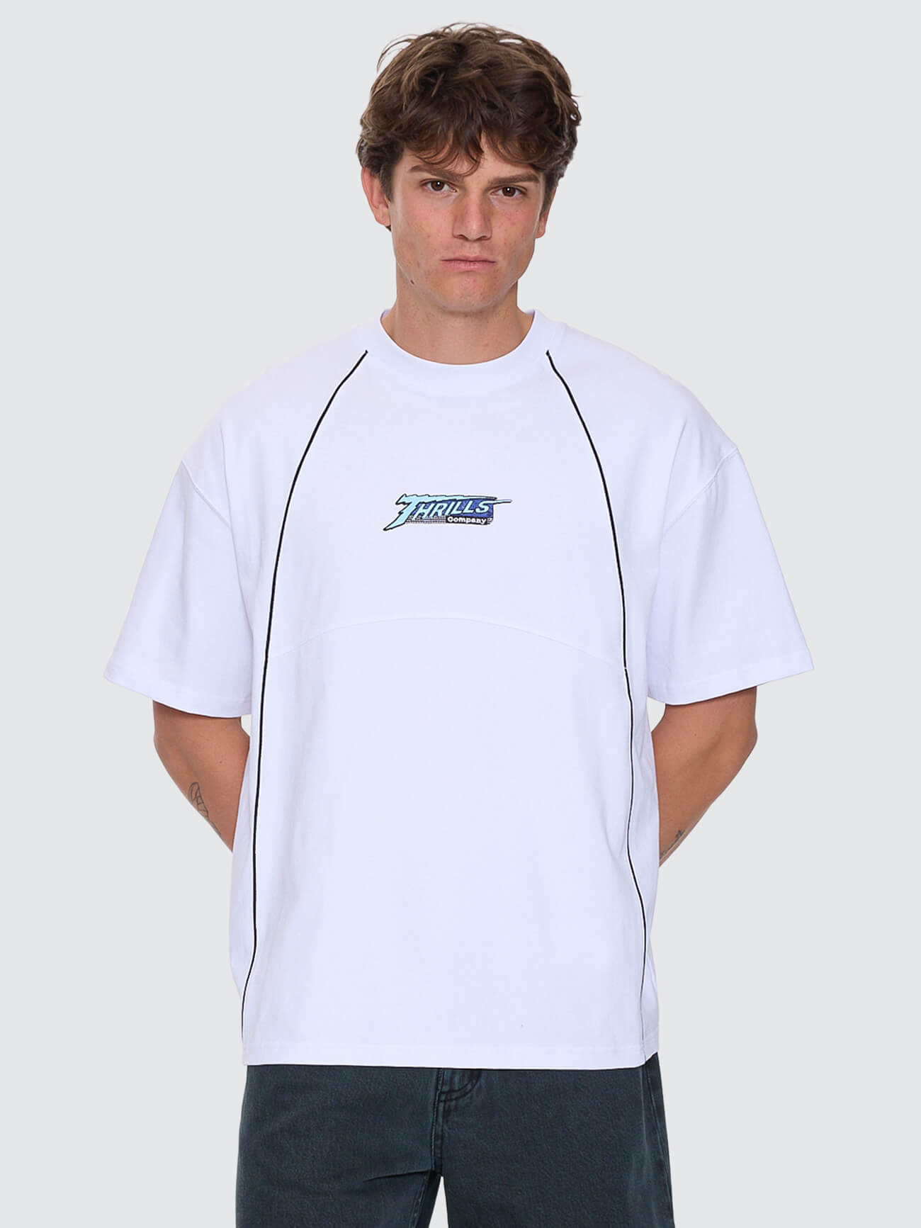 Heavy Voltage Box Fit Oversize Cropped Piping Tee - White XS