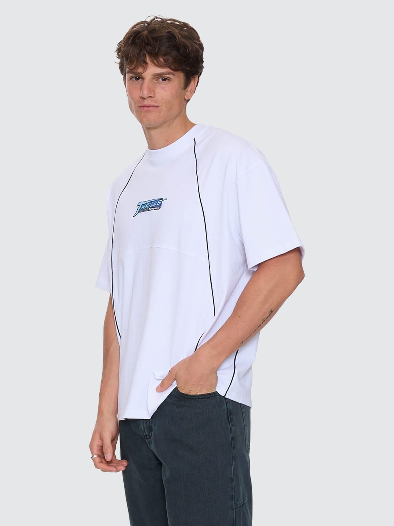 Heavy Voltage Box Fit Oversize Cropped Piping Tee - White