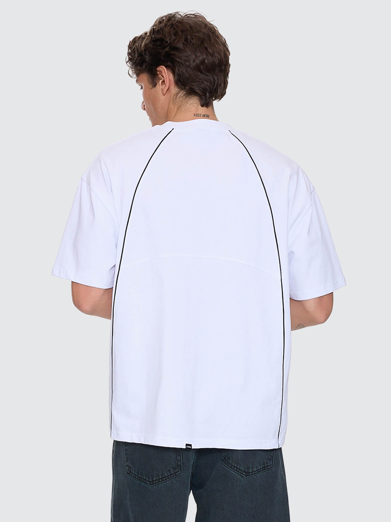 Heavy Voltage Box Fit Oversize Cropped Piping Tee - White XS