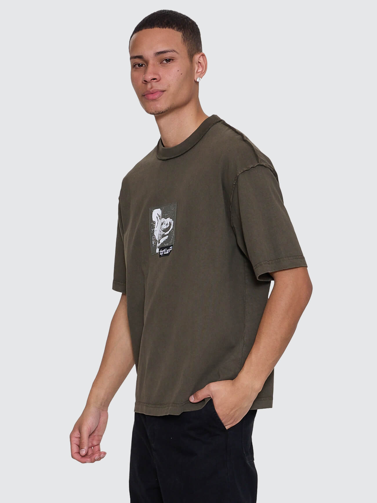 Rose Brigade Box Fit Oversize Cropped Tee - Olive Night XS