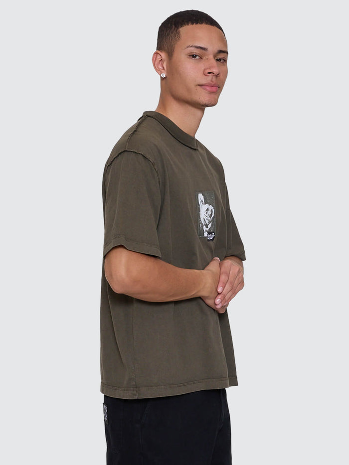 Rose Brigade Box Fit Oversize Cropped Tee - Olive Night XS