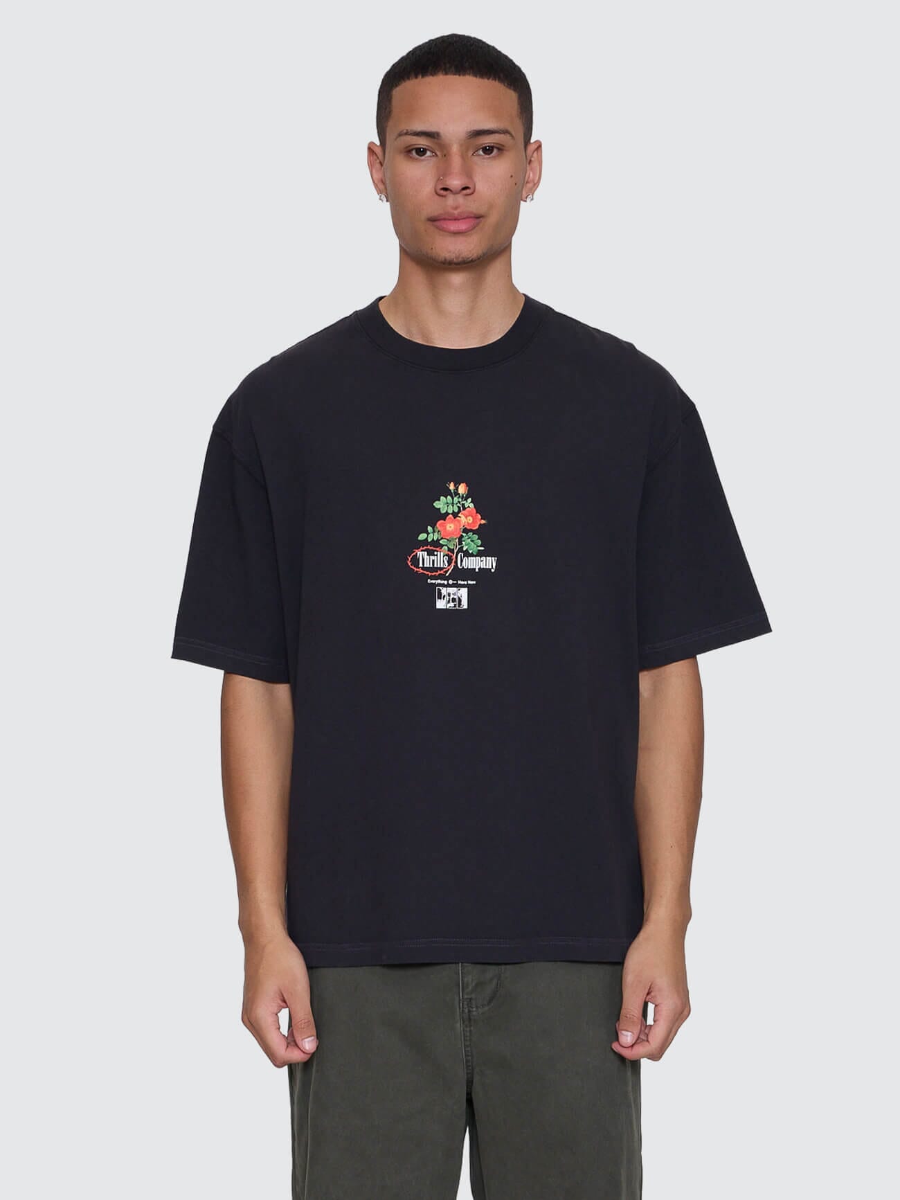 Everything Here Now Box Fit Oversize Cropped Tee - Faded Black