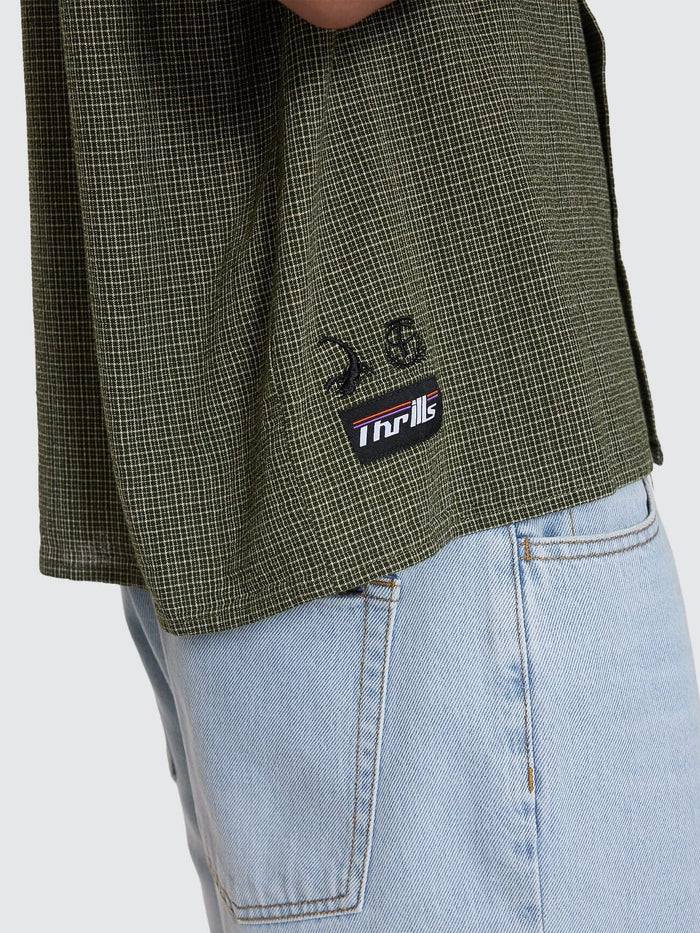 Against All Odds Cropped Short Sleeve Work Shirt - Oil Green XS