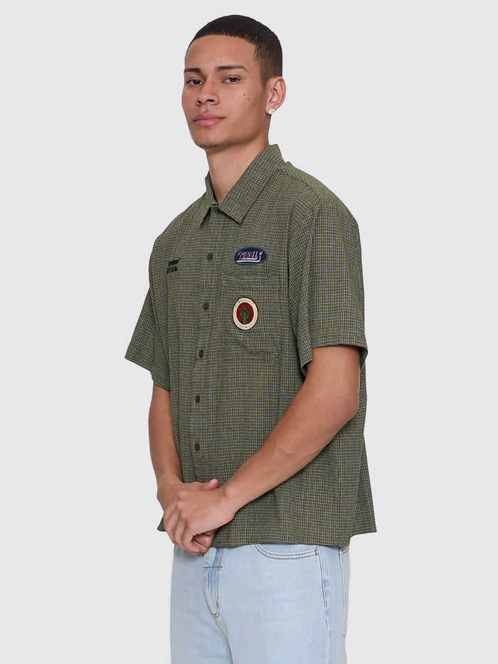 Against All Odds Cropped Short Sleeve Work Shirt - Oil Green XS