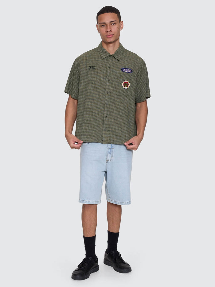 Against All Odds Cropped Short Sleeve Work Shirt - Oil Green XS