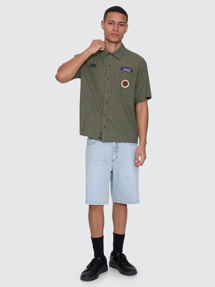 Against All Odds Cropped Short Sleeve Work Shirt - Oil Green XS
