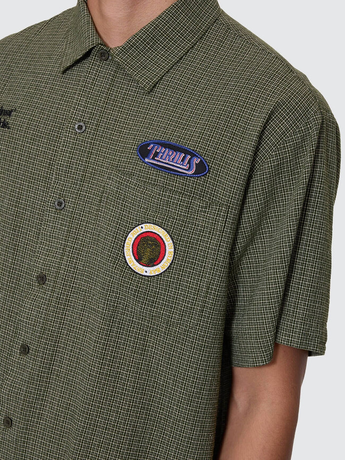 Against All Odds Cropped Short Sleeve Work Shirt - Oil Green XS