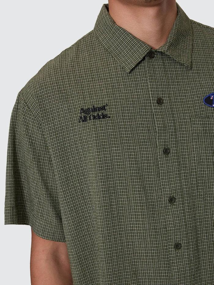 Against All Odds Cropped Short Sleeve Work Shirt - Oil Green XS
