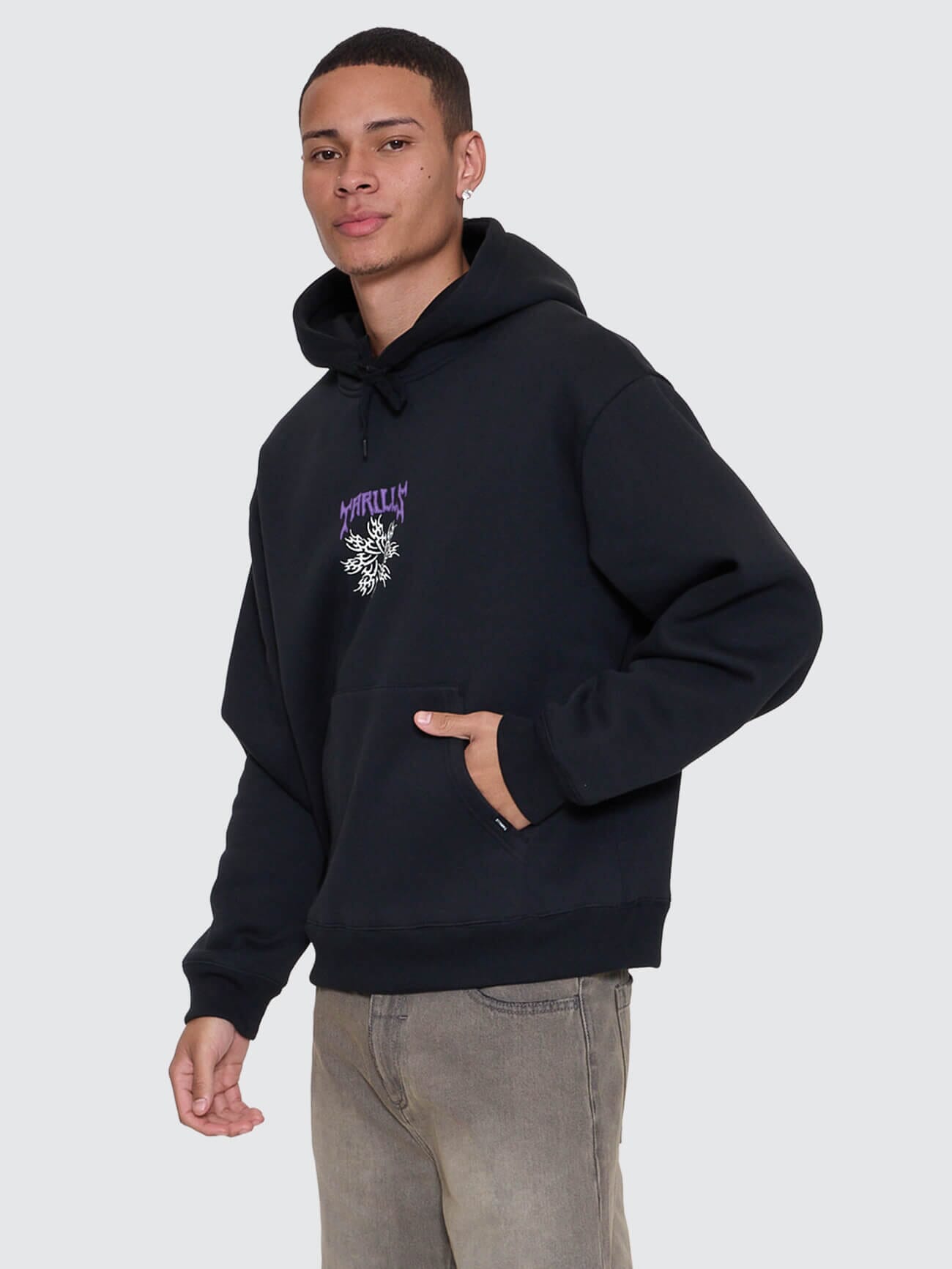 Stagger Slouch Pull On Cropped Hood - Washed Black XS