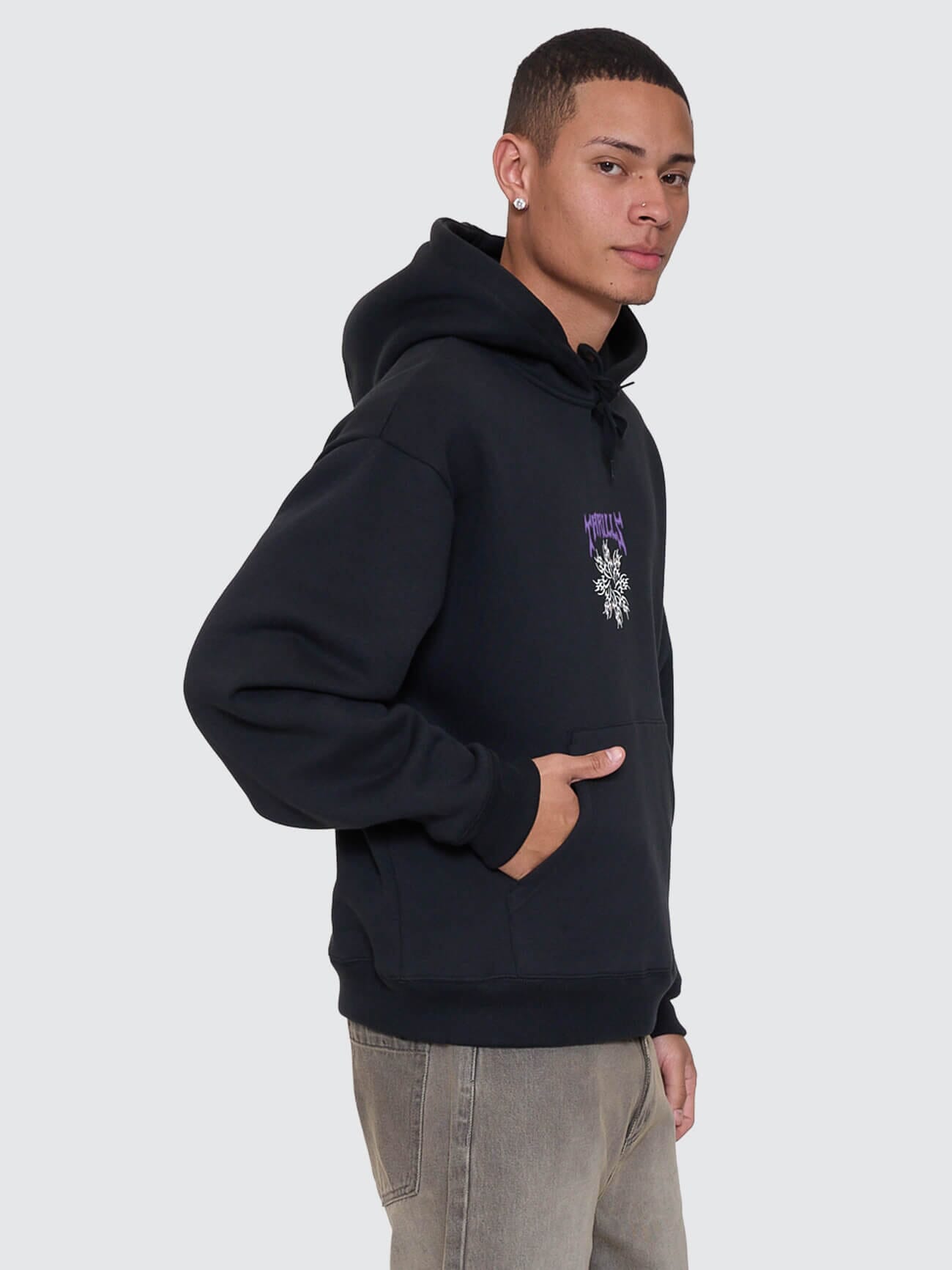 Stagger Slouch Pull On Cropped Hood - Washed Black XS