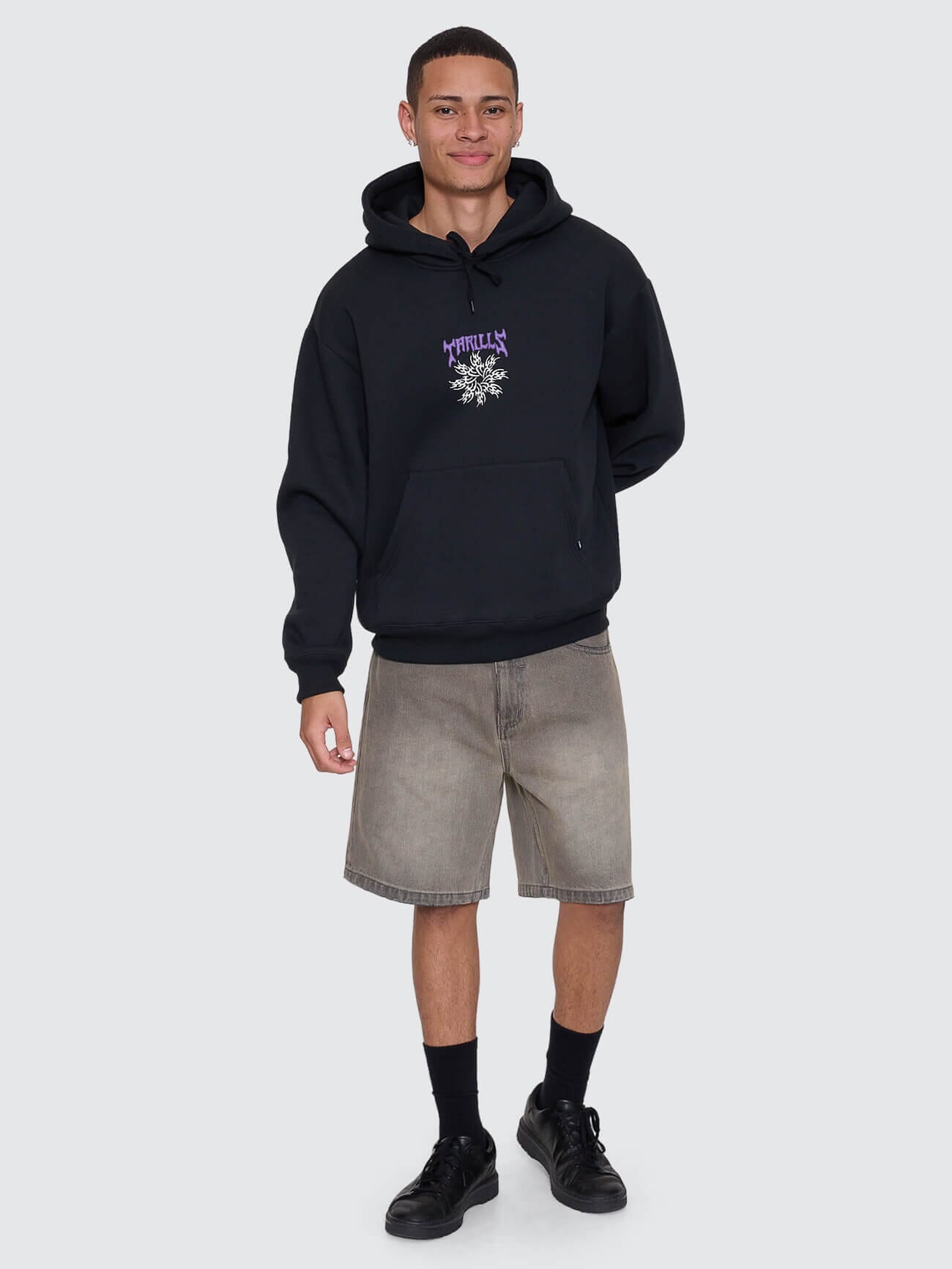 Stagger Slouch Pull On Cropped Hood - Washed Black XS