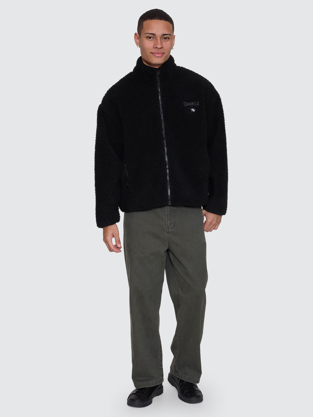 Web Of Deceit Cropped Sherpa Jacket - Black XS