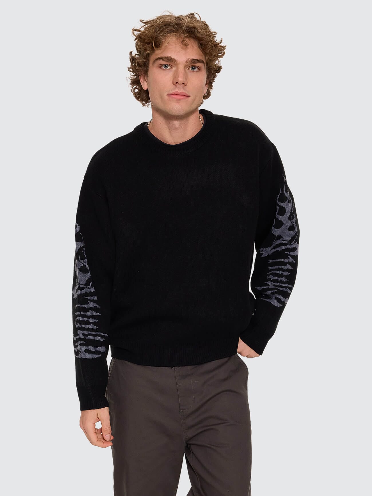 Night Petal Box Fit Crew Cropped Knit - Washed Black XS