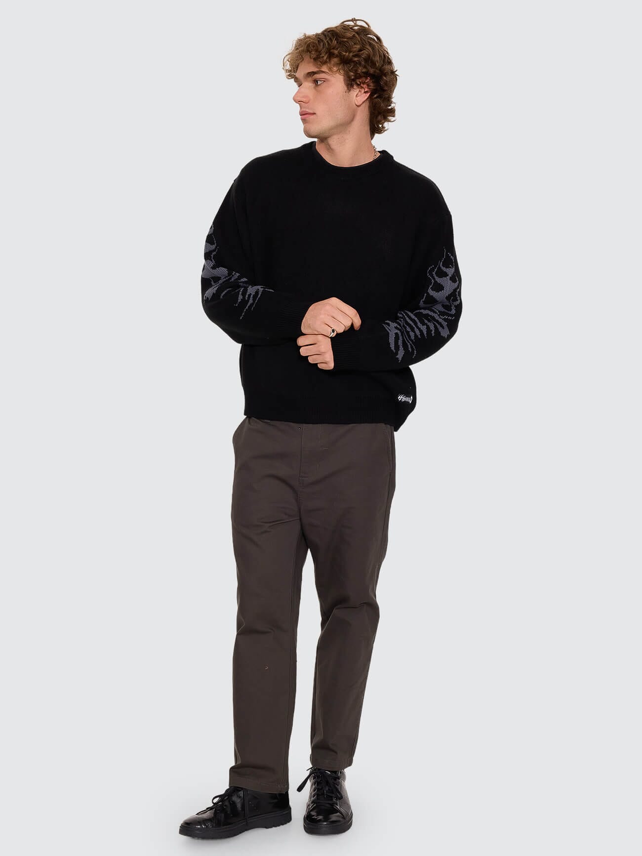 Night Petal Box Fit Crew Cropped Knit - Washed Black XS