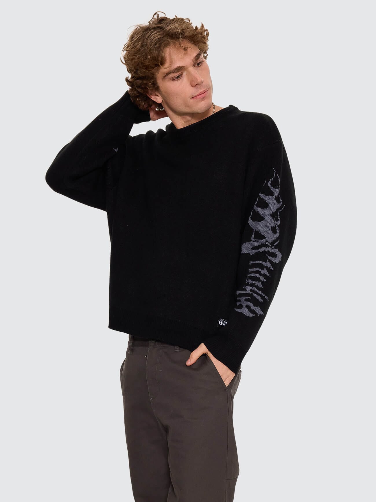 Night Petal Box Fit Crew Cropped Knit - Washed Black XS