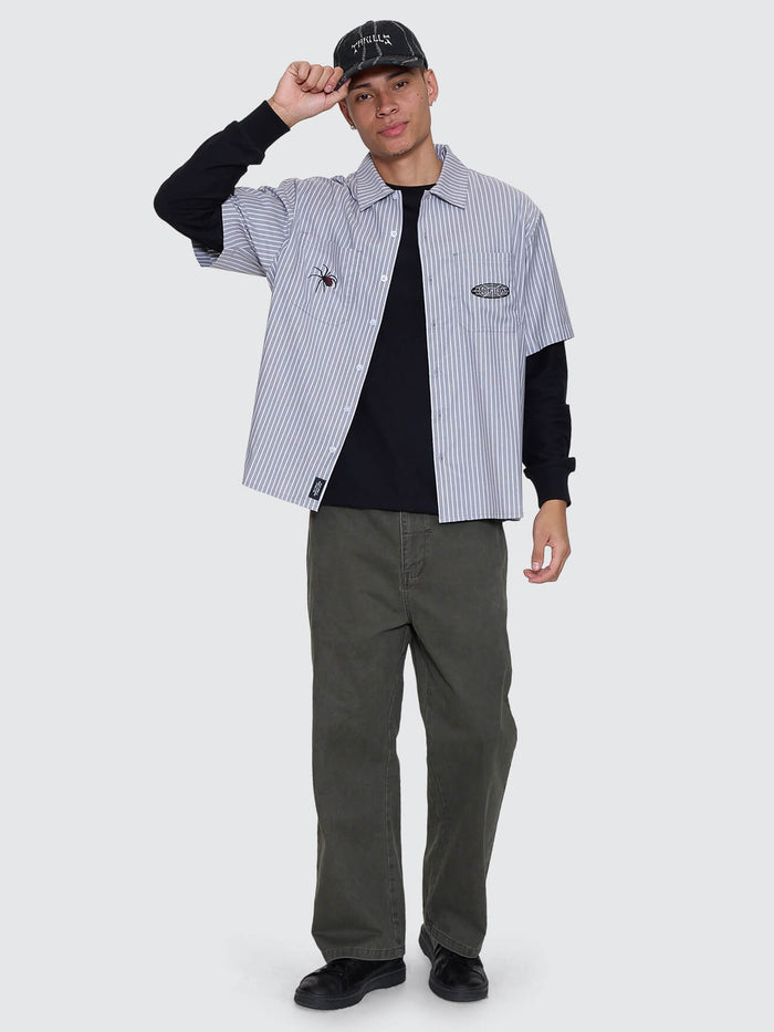 Web Of Deceit Cropped Short Sleeve Work Shirt - Black XS