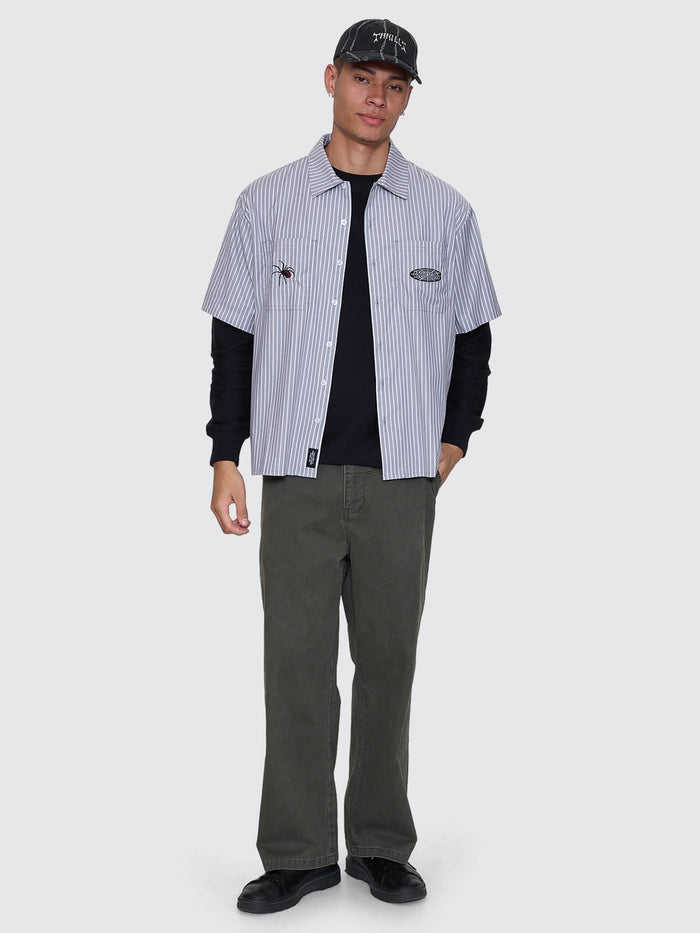 Web Of Deceit Cropped Short Sleeve Work Shirt - Black XS