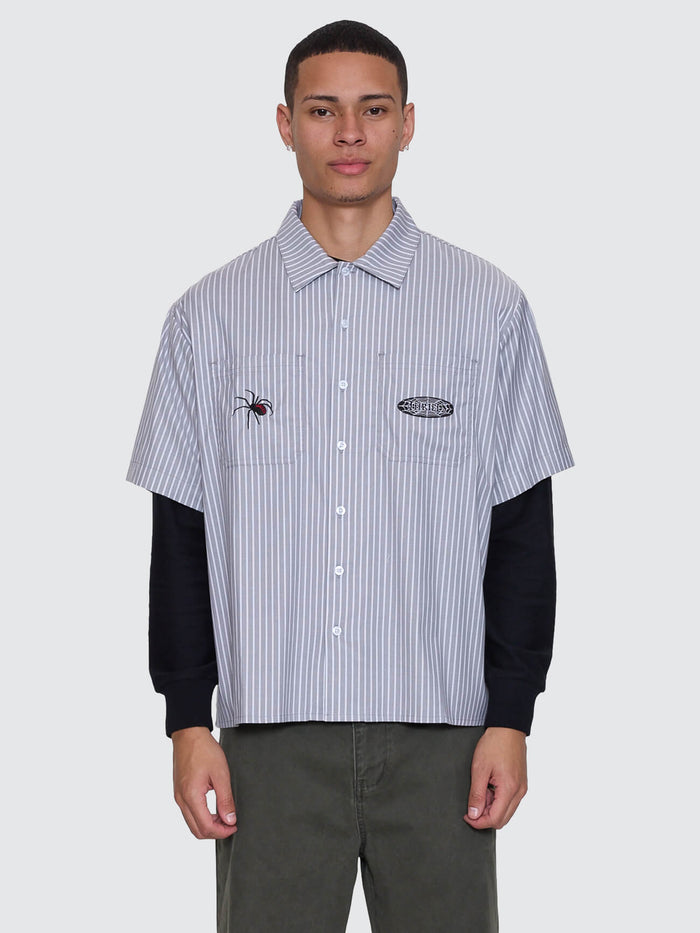 Web Of Deceit Cropped Short Sleeve Work Shirt - Black XS