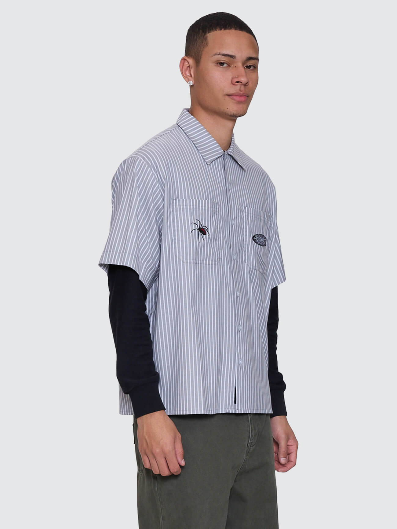 Web Of Deceit Cropped Short Sleeve Work Shirt - Black XS