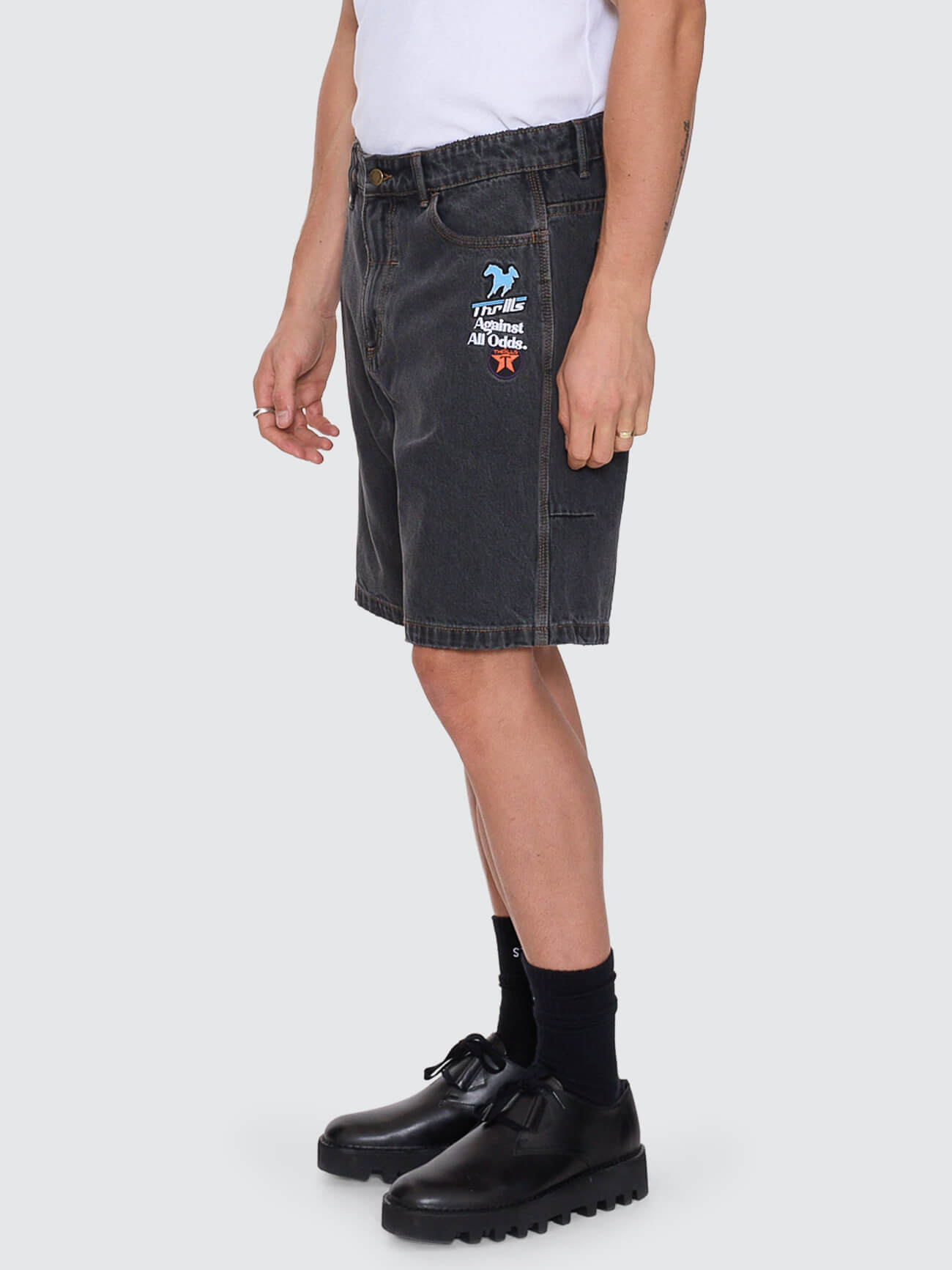 Against All Odds Mid Slacker Relaxed Long Denim Short - Ash Black 26