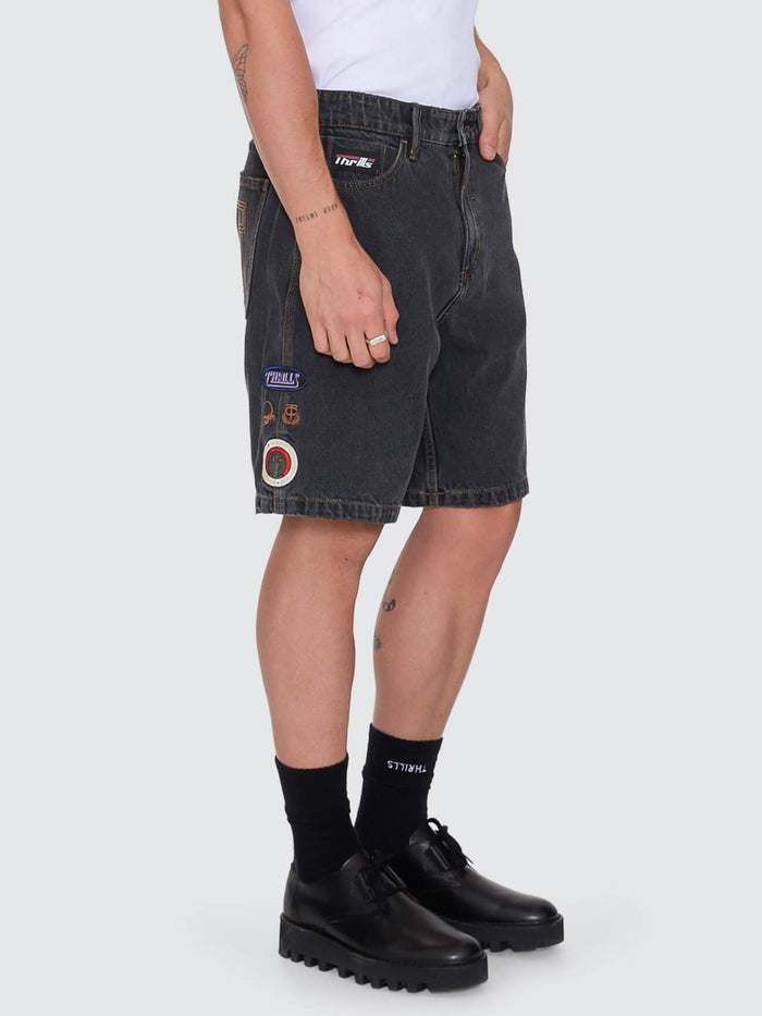 Against All Odds Mid Slacker Relaxed Long Denim Short - Ash Black 26