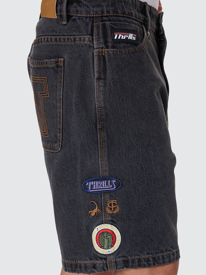 Against All Odds Mid Slacker Relaxed Long Denim Short - Ash Black 26
