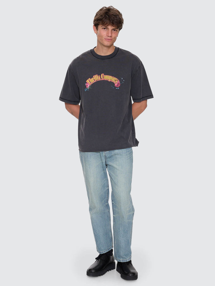 Web of Deceit Mid Slacker Relaxed Long Denim Jean - Dirty Crinkle Blue 26