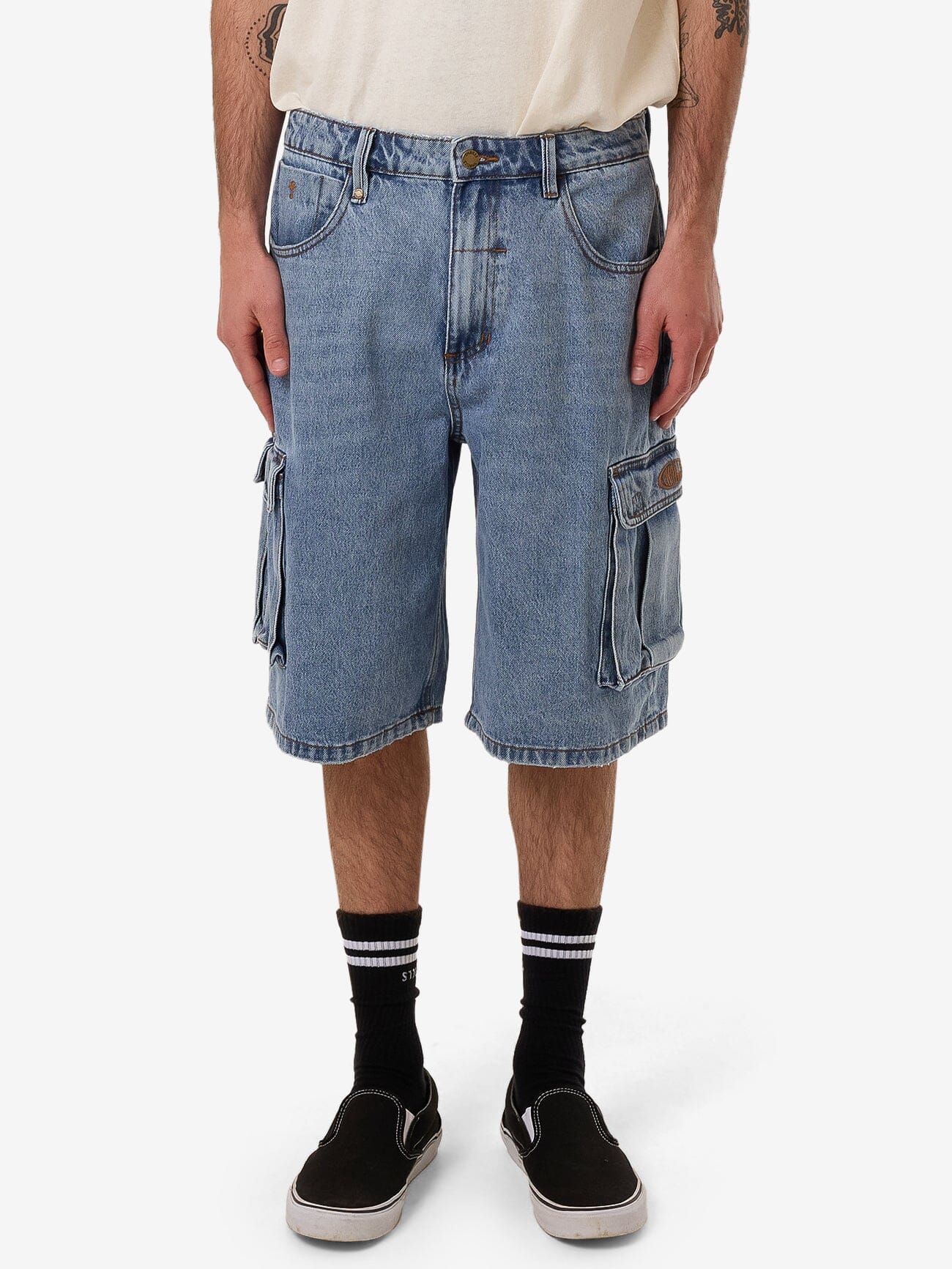 Big Slacker Denim Cargo Short - Vintage Stone Blue 28