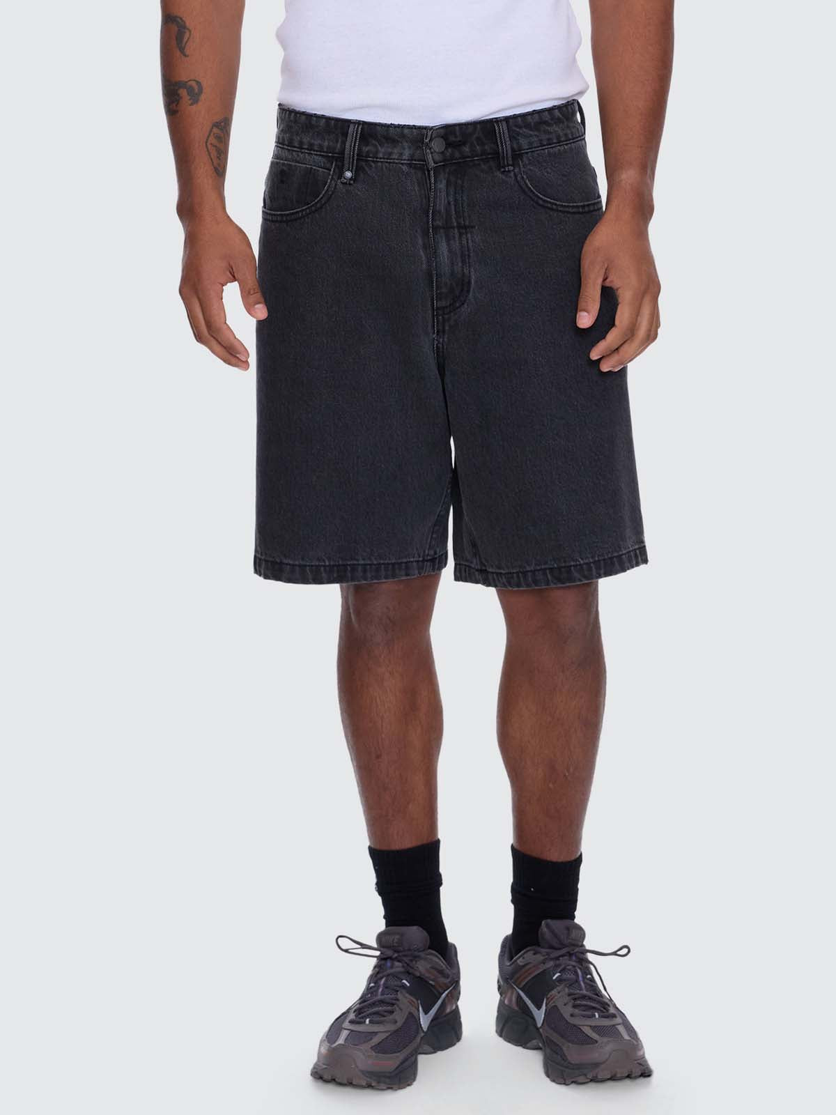 Mid Slacker Relaxed Long Denim Short - Ash Black