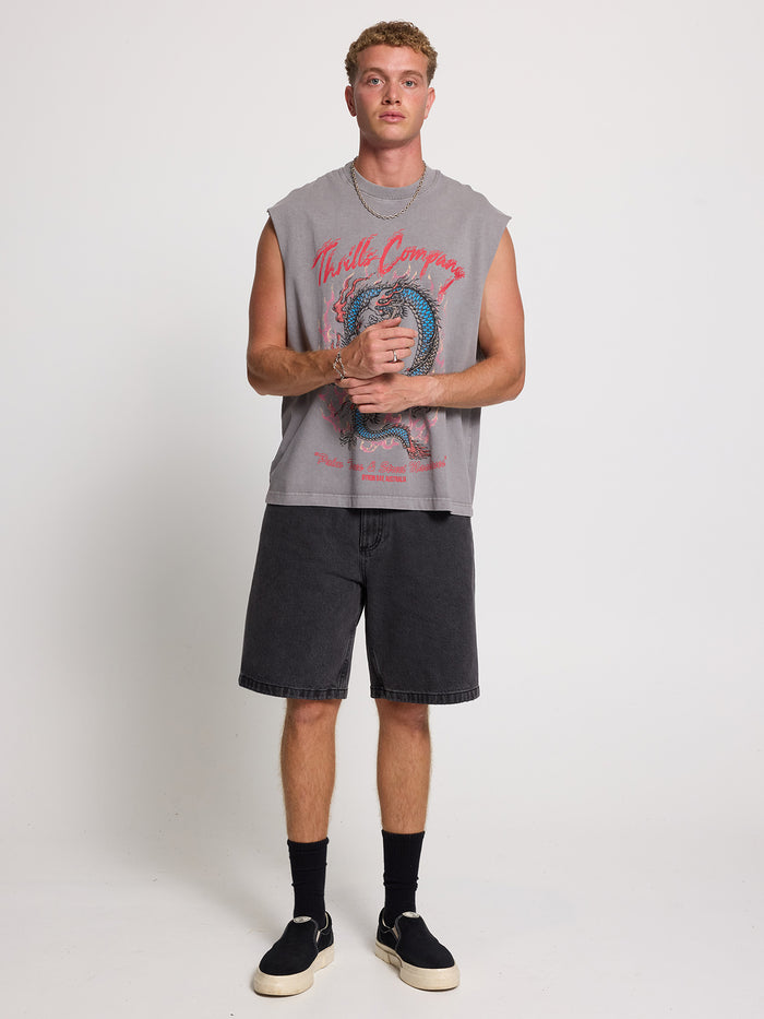 Mid Slacker Relaxed Denim Short - Ash Black 26