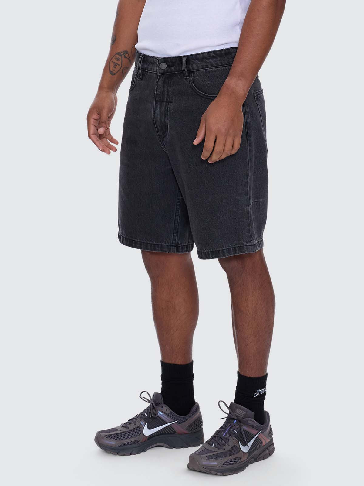 Mid Slacker Relaxed Long Denim Short - Ash Black