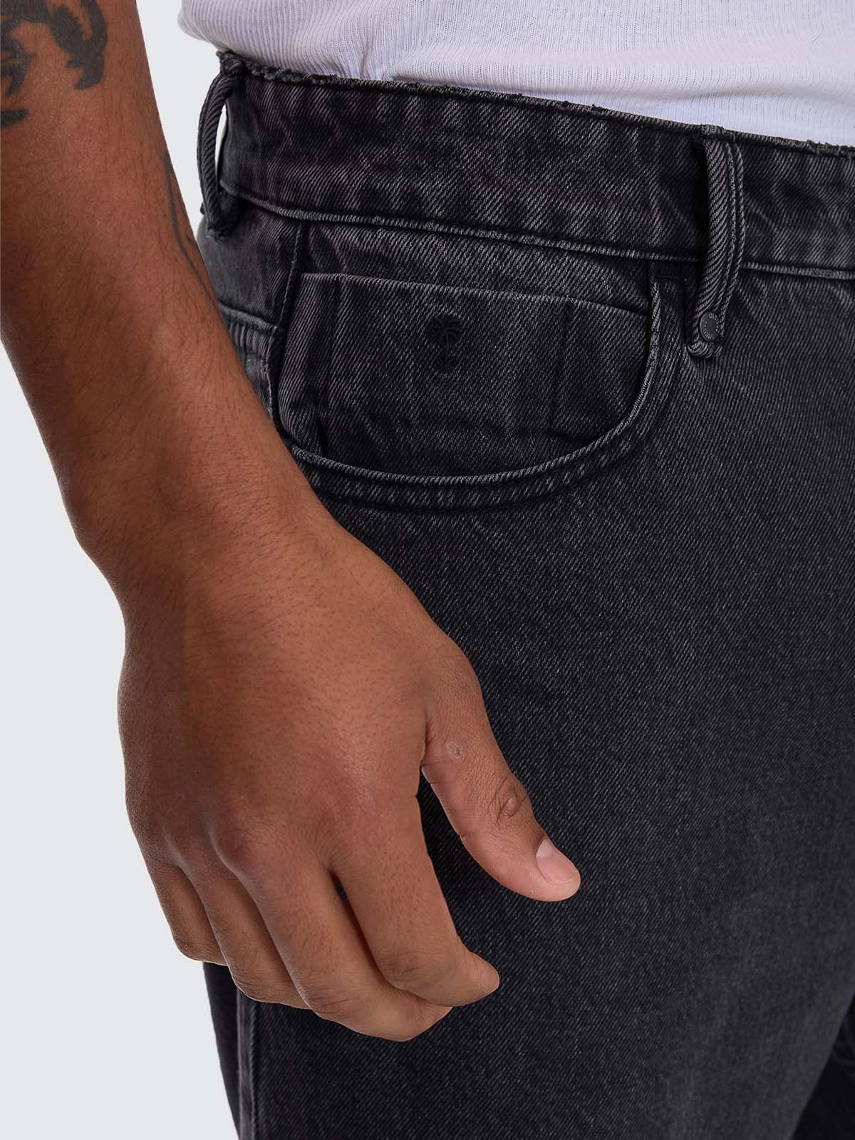 Mid Slacker Relaxed Long Denim Short - Ash Black