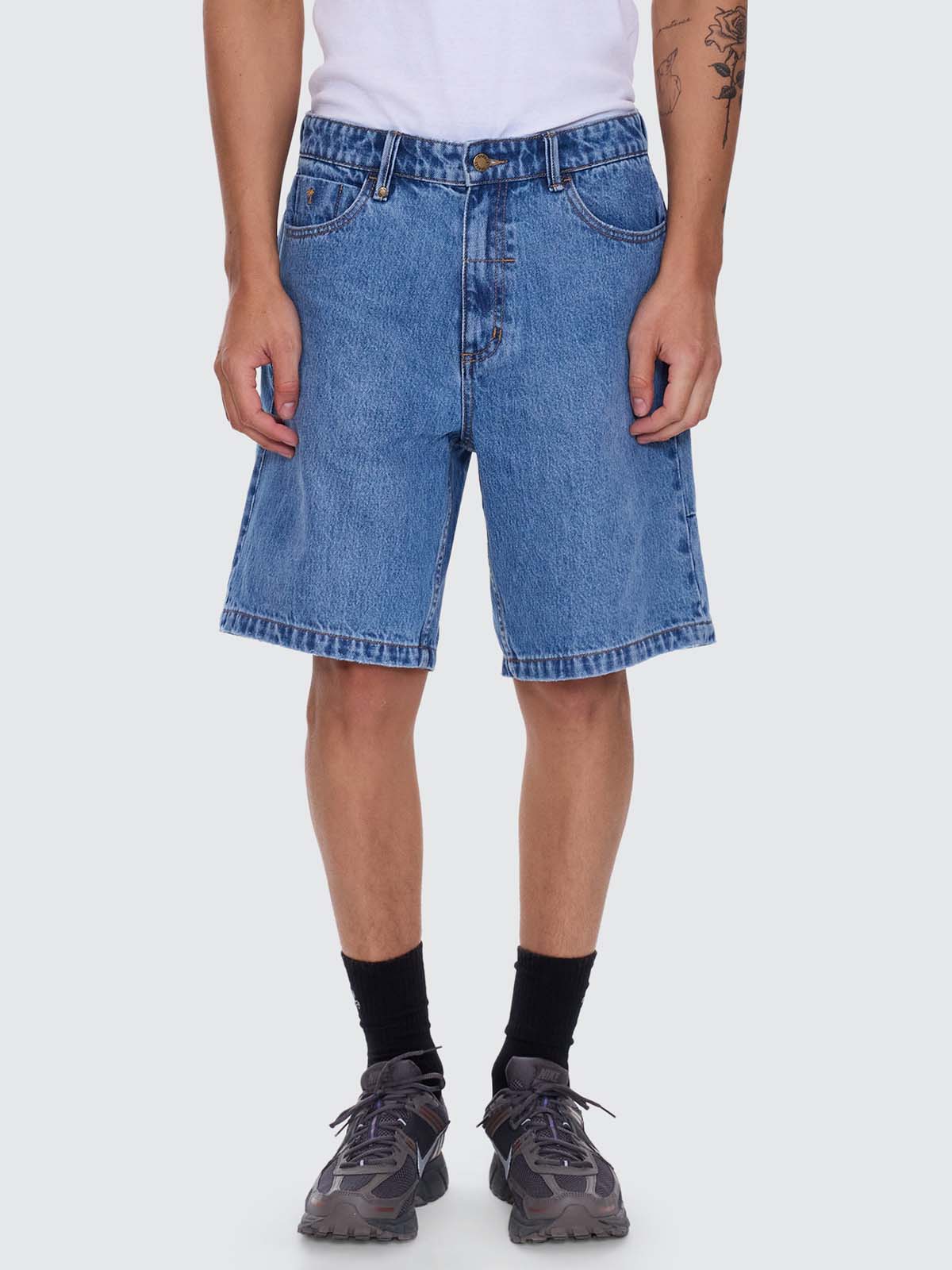 Mid Slacker Relaxed Long Denim Short - Deep Vintage Blue 26