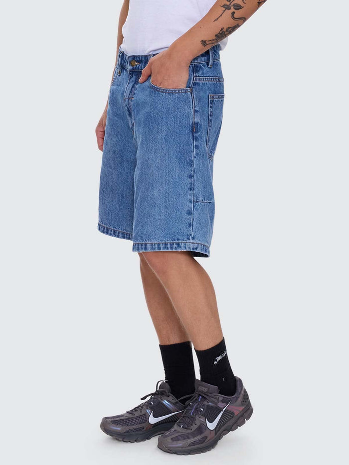 Mid Slacker Relaxed Long Denim Short - Deep Vintage Blue 26