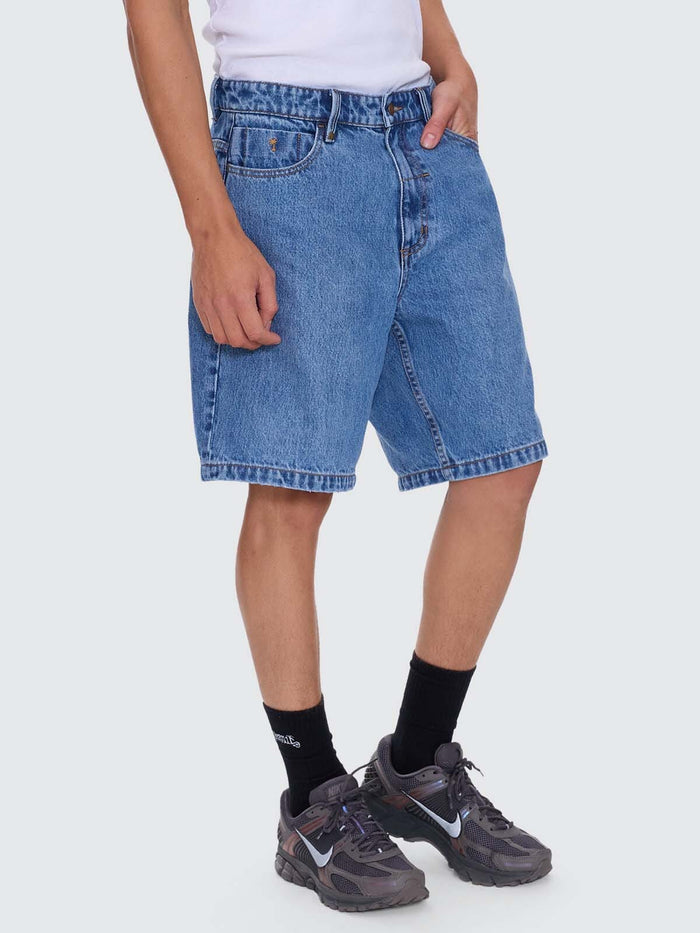 Mid Slacker Relaxed Long Denim Short - Deep Vintage Blue 26