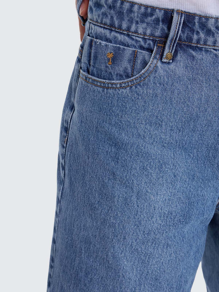 Mid Slacker Relaxed Long Denim Short - Deep Vintage Blue 26