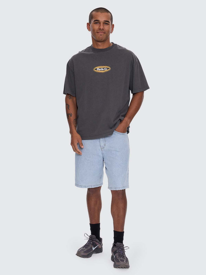 Mid Slacker Relaxed Long Denim Short - Serenity Blue 26