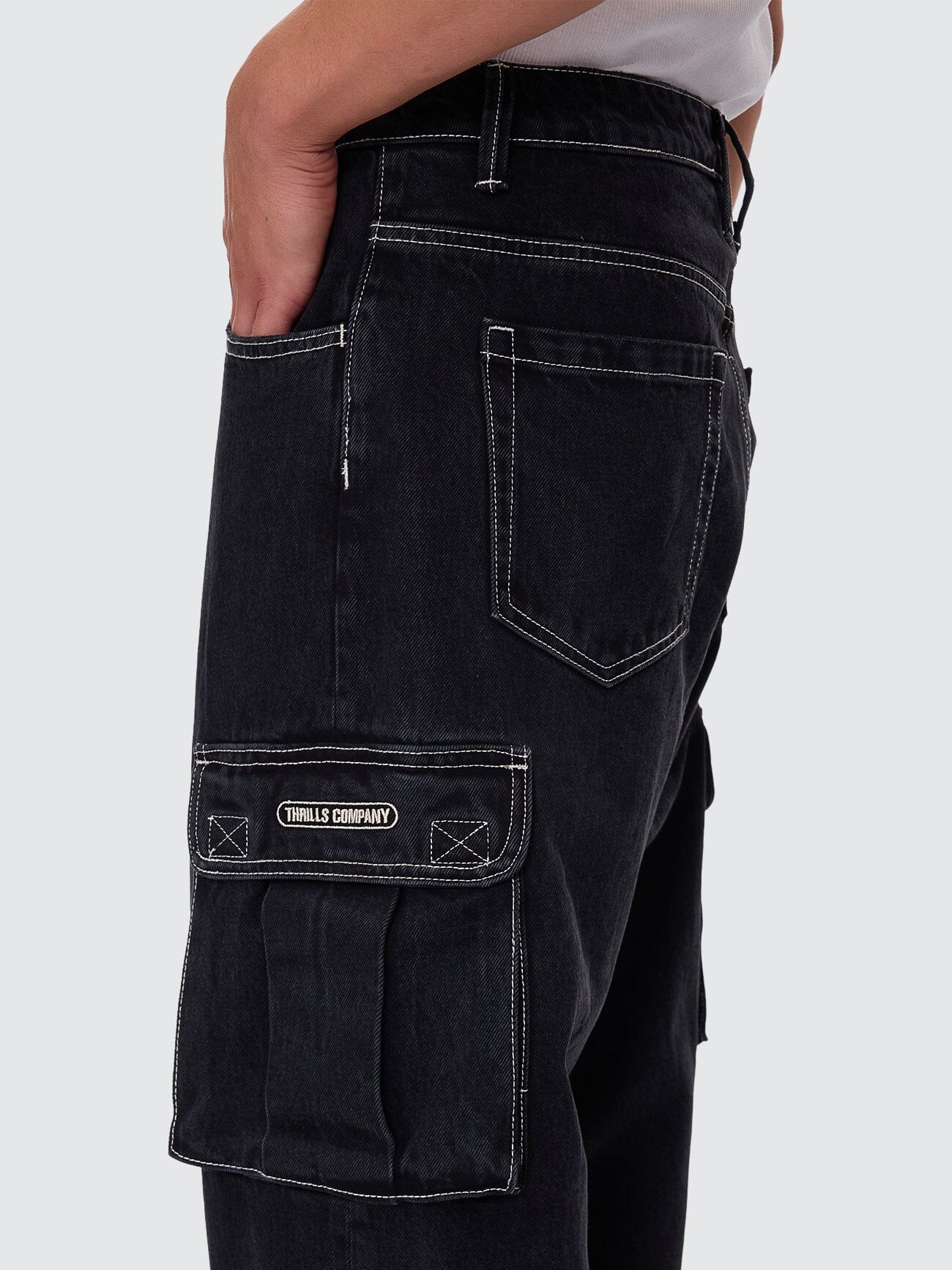 Big Slacker Baggy Denim Cargo Jean - Aged Black 26