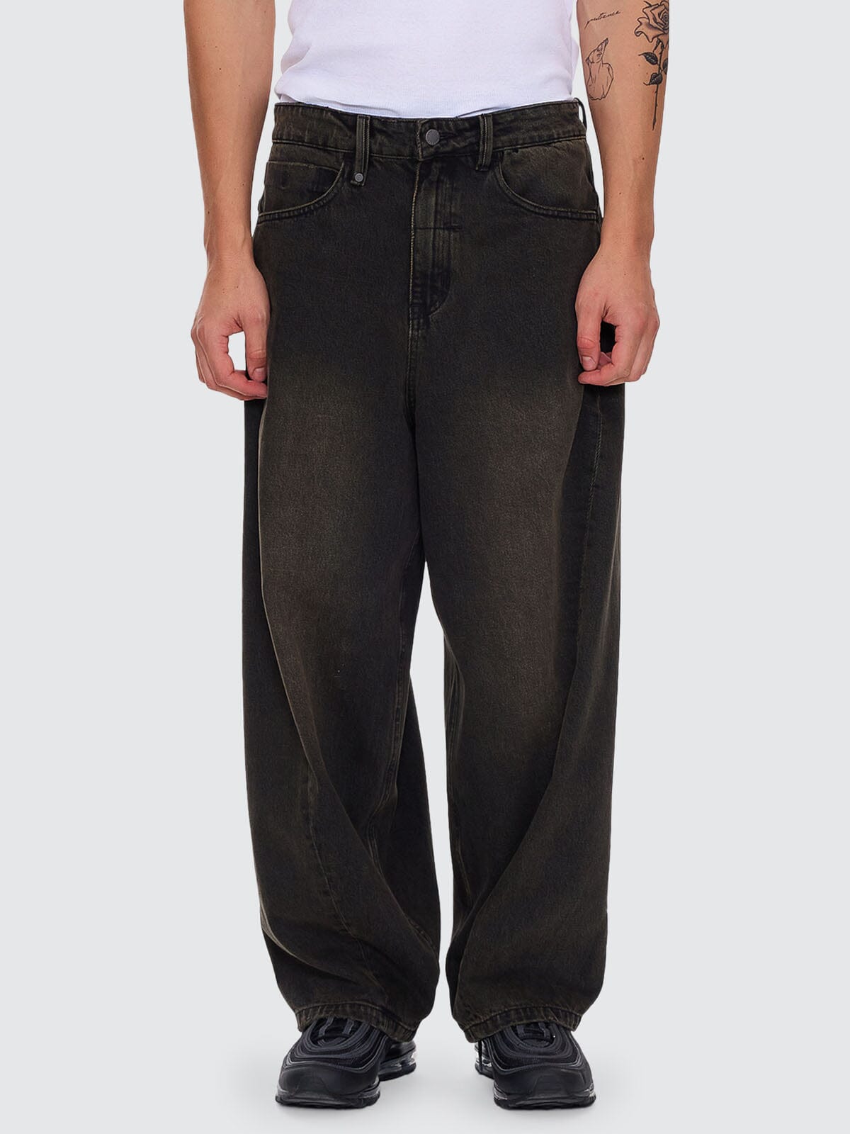 Barrel Leg Balloon Baggy Denim Jean - Dirty Olive Black 26