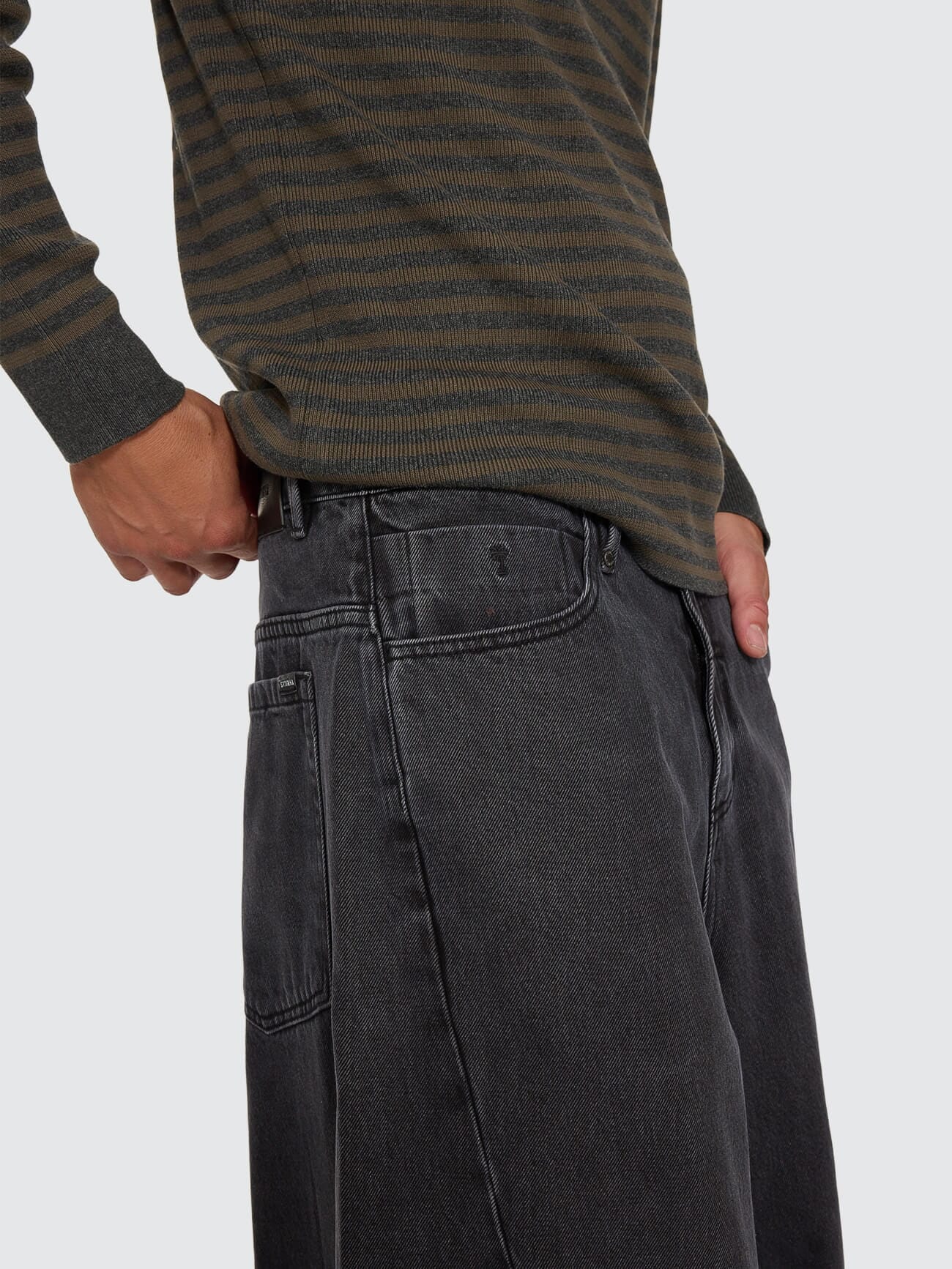 Barrel Leg Balloon Baggy Denim Jean - Dark Charcoal Black 26