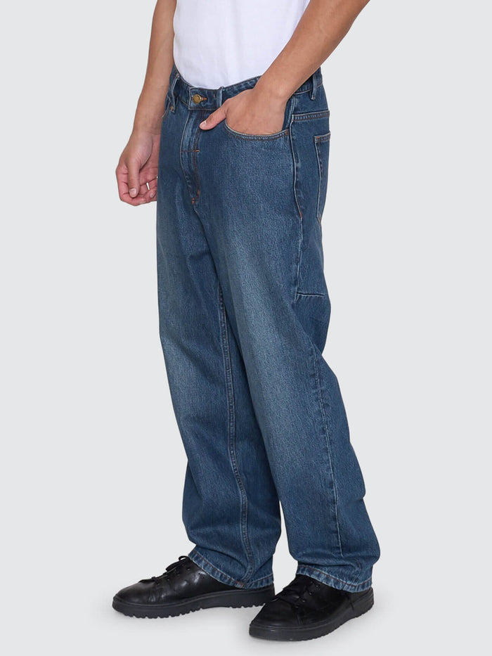 Mid Slacker Relaxed Long Denim Jean - Teal Blue 26