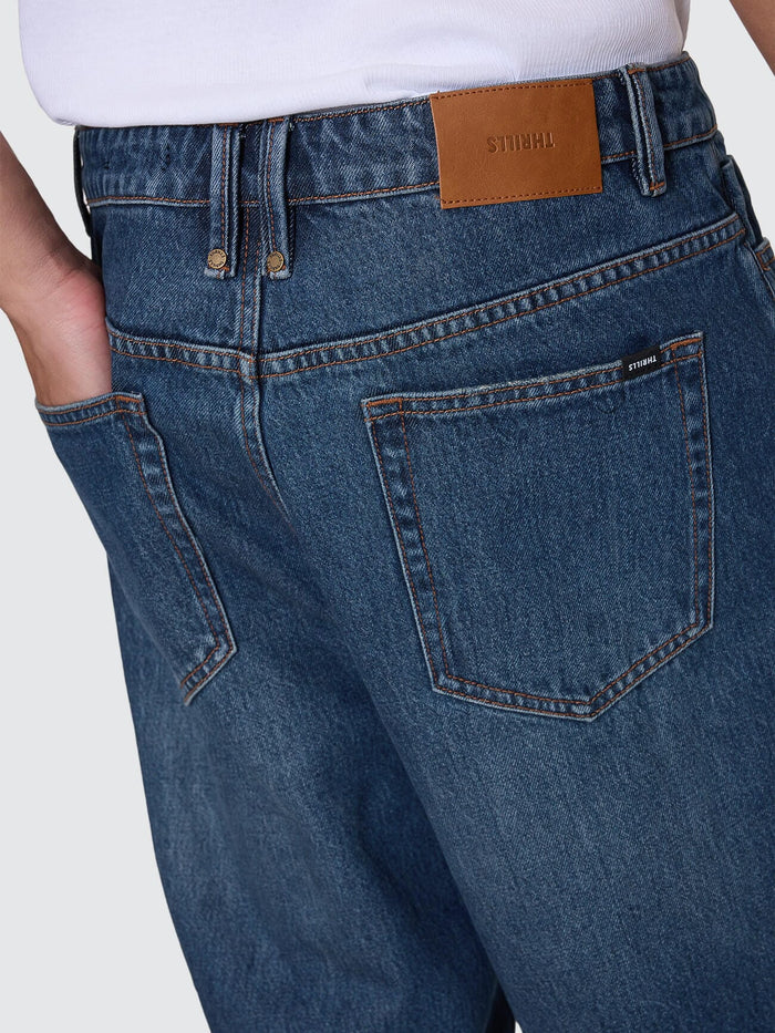 Mid Slacker Relaxed Long Denim Jean - Teal Blue 26