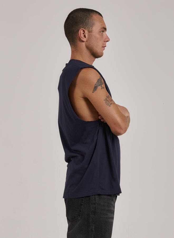 Minimal Thrills Merch Fit Muscle Tee - Station Navy