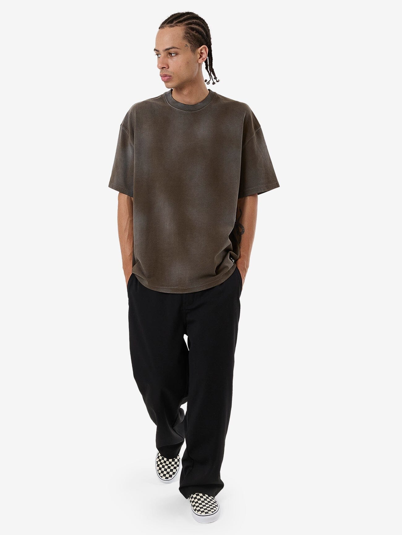 Cortex Worn Box Fit Oversize Tee - Faded Tarmac XS