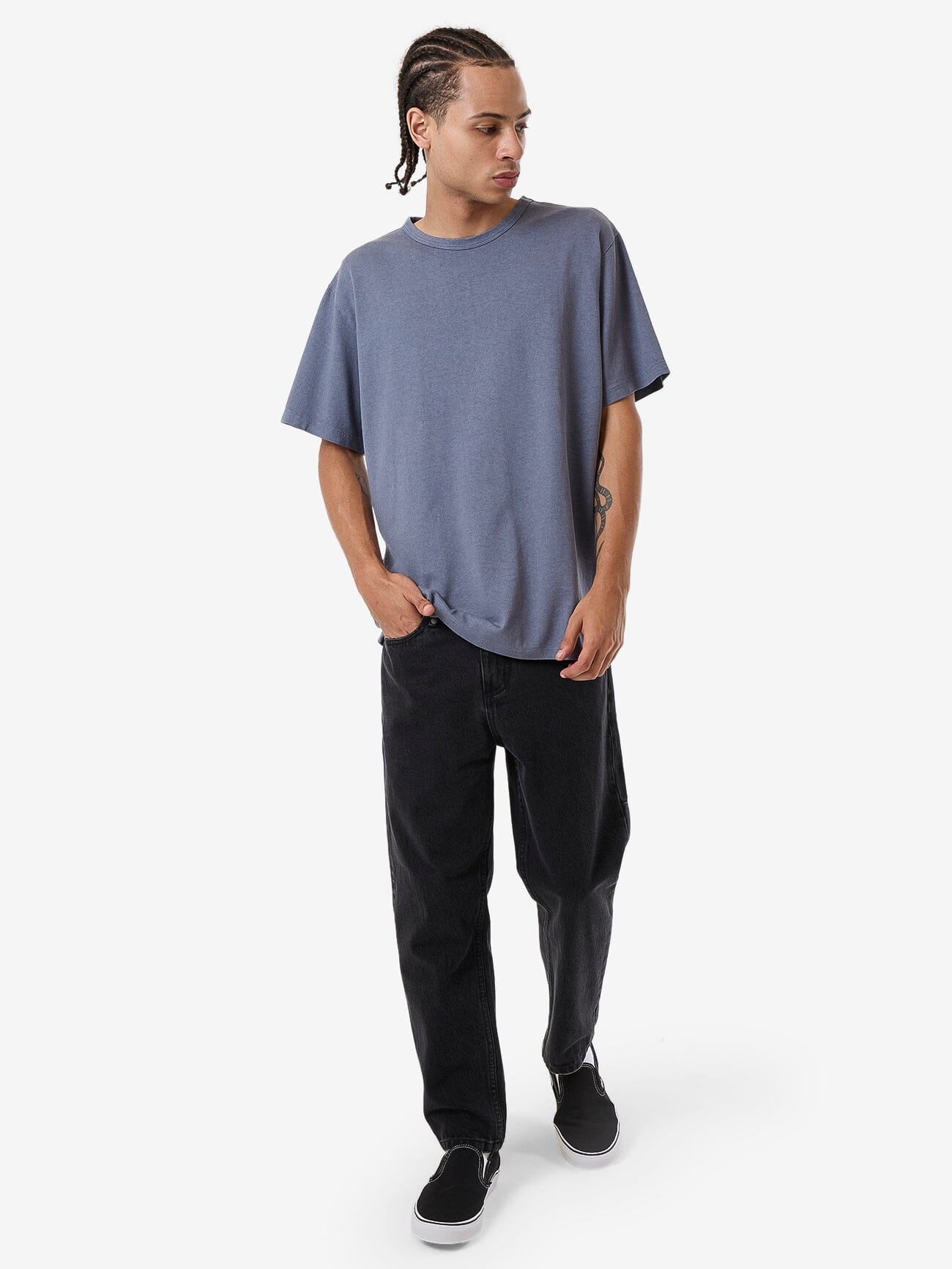 Hemp Thrills Embro Bind Merch Fit Tee - Folkstone Grey XS