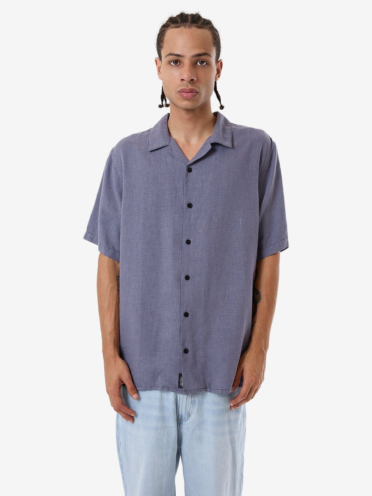 Hemp Minimal Thrills Contrast Stitch Bowling Shirt - Folkstone Grey XS